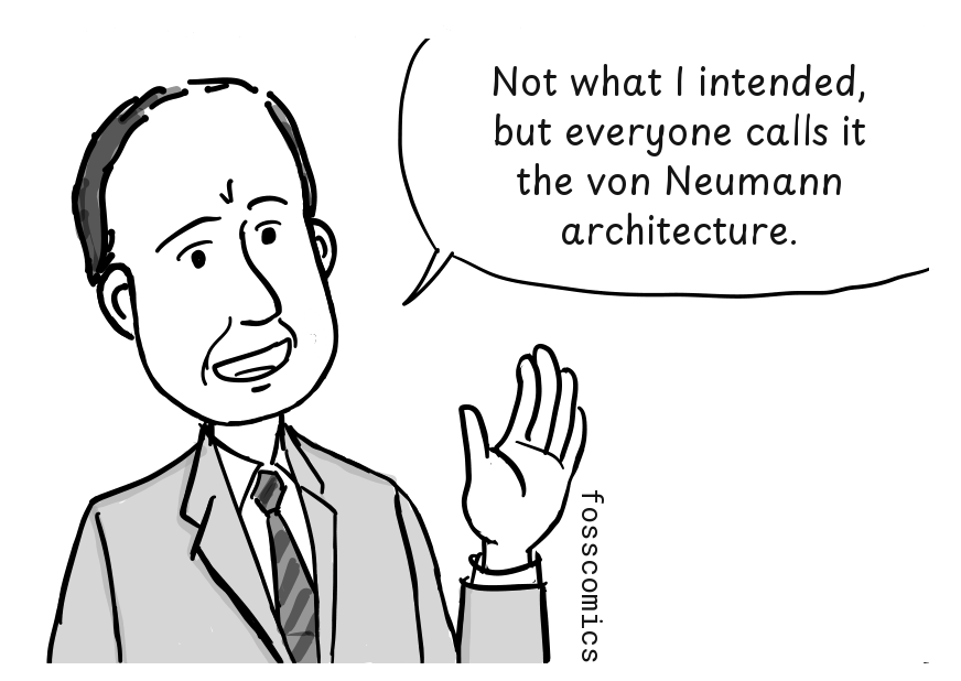 John von Neumann raises one hand while speaking.